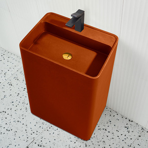 Lavabo à <span class=keywords><strong>colonne</strong></span> carrée au design moderne Lavabo en <span class=keywords><strong>pierre</strong></span> artificielle intégré au sol pour hôtel - Product Image 3