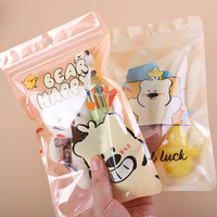 Sachets refermables à fermeture éclair imprimés de dessins animés mignons, sacs d'emballage transparents en plastique pour bonbons, biscuits, noix, cadeaux