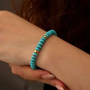 LONGFENG SSSH-18 S925 Argent Plaqué Or 18K Turquoise Naturelle Perles de Boulier Classique Versatile DIY Bracelet pour Femmes Haut de Gamme - Product Image 2