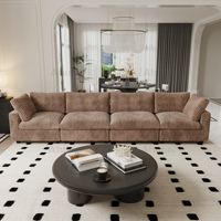 ATUNUS Canapé d'Angle Modulable 3 Places Marron Rétro Américain Moderne, en Tissu Velours Côtelé Rayé Épais et Moelleux pour Salon