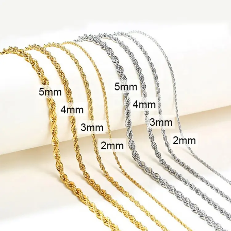 Groothandel 18K Vergulde Ketting Bulk Rvs Gedraaid Goud Touw Ketting Voor Mannen Sieraden Maken