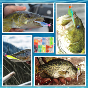 Kit de 65 señuelos para crappie, cabezas de jig, anzuelos de pesca, señuelos blandos de cola bifurcada, señuelos de natación para trucha, lubina, lucioperca, bluegill, perca - Product Image 6