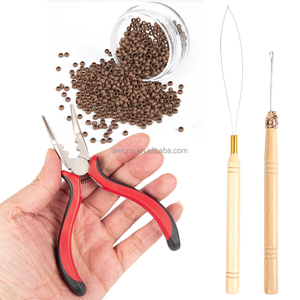 Оптовый набор инструментов для наращивания волос Leeons: эргономичные мини-клещи, крючки для крепления, микро- и нанокольца, бусины, 7 цветов - Product Image 1