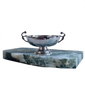 Tazón de Servir Clásico Plateado con Asas, Artículos para Fiestas y Eventos, Vajilla de Metal Pulido, Tazones con Pedestal, Tazón para Frutas y Postres - Product Image 1