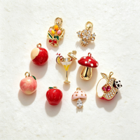 Pendentif Breloque Personnalisable DIY pour Bijoux, Plaqué Or, Émail, Zircon Cubique, Motifs Fruits, Fleurs, Champignons, Ananas