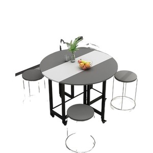 <b>Folding</b> Round Dining <b>Table</b> With Marble Top And Wheels For Small Spaces Home Use - Product Image 4