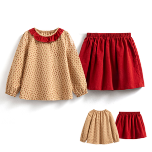 DC Conjuntos Ropa Niñas Mayoreo Toddler Outfit 2 Piezas Flanela Blusa Falda Vino 2-7A Moda Colegio Diario - Product Image 4