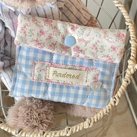 Trousse de maquillage compacte en polyester rouge rose à motif dessin animé, avec fermeture éclair, organiseur de toilette, étui de beauté à carreaux