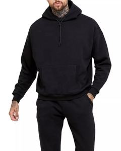 Wholesale 60%Cotton 40%Polyester High Quality Custom Hoodie Ribbed Hem and Cuff Plain Tracksuits Men Black Fitted Hoodie <strong>Joggers</strong> - Product Image 1