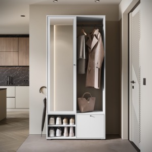 <span class=keywords><strong>Meuble</strong></span> de rangement à chaussures étroit à 6 niveaux avec miroir et porte-manteau, tiroirs rabattables pour entrée et couloir – Fournisseur d'usine - Product Image 1