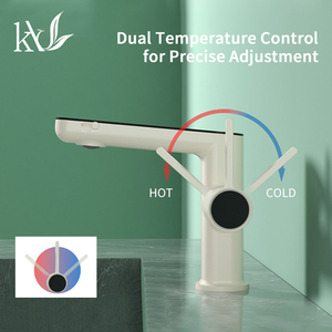 Robinet de lavabo Yake en laiton blanc laiteux à affichage numérique, monotrou, pour salle de bain d'hôtel, avec interrupteur à deux fonctions, eau chaude et froide, à jet ascendante - Product Image 3
