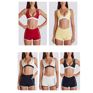 Của phụ nữ cao eo nhanh chóng khô thoáng khí thể thao áo ngực & Quần Short 2-mảnh thiết lập với Butt Lift v-cổ Túi - Product Image 2