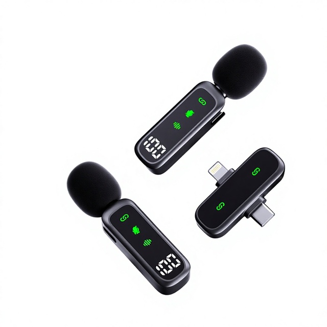 Wireless One to Two Lavalier Headset Microphone High Fidelity Sound AI Noise Reduction for Video
