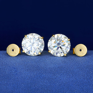 Iced Out Round Cut Moissanite Stud <b>Earrings</b> 925 Sterling Silver VVS Screw Back Threaded <b>Post</b> Secure Flat Back Bling - Product Image 2