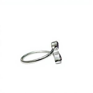Amethyst Gemstone 925 Sterling Silver Rhodium Bar Setting <b>Adjustable</b> <b>Ring</b> Anti-Tarnish Unisex Religious Jewelry for Anniversary - Product Image 3