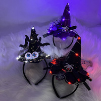 Lumineux Sorcière LED Light up Chapeau Méchant Sorcière Bandeau avec Araignée Halloween Cheveux Accessoires Cosplay Props En Plastique