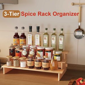 Best Seller <b>Kitchen</b> 3 Tier Step Type Wooden Spice <b>Rack</b> <b>Storage</b> <b>Rack</b> for <b>Kitchen</b> Use - Product Image 3