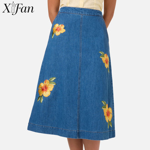OEM Custom Women's Vintage Casual <b>Jeans</b> Skirt Fashion Summer Cotton <b>Embroidered</b> High Waisted A-Line Denim Skirt for Women - Product Image 1