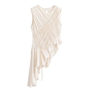 ZEVITY Nouveau débardeur long et ajusté pour femme, d'été, sans manches, avec col à nœud, design noué et volants irréguliers au bas, style féminin et délicat - Product Image 1