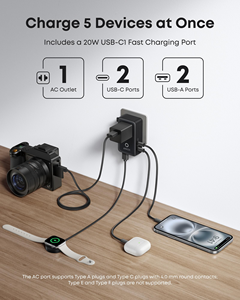 Adaptateur de voyage <span class=keywords><strong>Anker</strong></span> Nano 5 ports avec 2 prises AC, 2 USB A et 2 USB C pour <span class=keywords><strong>20W</strong></span>, contrôle intelligent de la température A9215 - Product Image 3