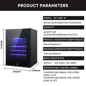 Vinopro умный встроенный винный погреб 46 бутылок дисплей винный холодильник 135L охладитель для вина холодильник с компрессором