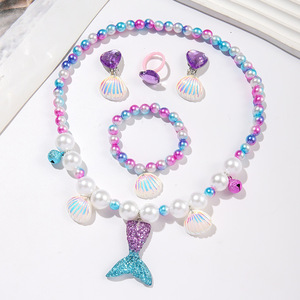 <span class=keywords><strong>Disfraz</strong></span> de Princesa <span class=keywords><strong>Sirena</strong></span> para Niñas, <span class=keywords><strong>Accesorios</strong></span> de <span class=keywords><strong>Disfraz</strong></span> de Halloween, Juego de Collar, Pendientes y Anillo de Poliéster - Product Image 1