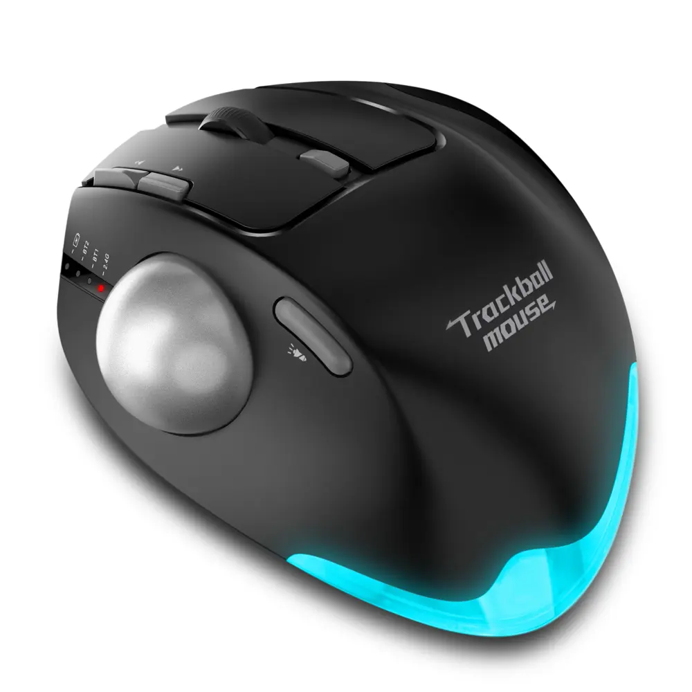 New F33 Adjustable Angle Ergonomic Programable Rechargeable 2.4G BT 4800DPI RGB Optical Low Latency Wireless 3D Trackball Mouse