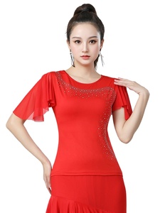Nuevas Blusas de Baile Latino para Mujer, Ropa para Actuaciones de Baile, Tops Modernos Estándar para Vals, <span class=keywords><strong>Camisetas</strong></span> de Manga Corta para Práctica de <span class=keywords><strong>Salsa</strong></span> y Rumba - Product Image 3