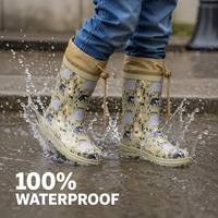 Bottes de pluie antidérapantes en caoutchouc naturel pour enfants, motif animaux de la forêt, durables, avec cordon de serrage, pour l'école (vente en gros)