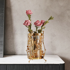 Modern Minimalist Metal Glass <b>Vase</b> With Iron Frame For Living Room Tabletop Decoration - Product Image 2