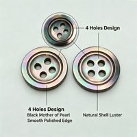 Boutons en nacre noire concaves à 4 trous, double bord fin, boutons à coudre pour costume, chemise, vêtements formels