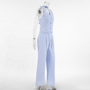 Nouvelle Collection Été 2026 : <span class=keywords><strong>Gilet</strong></span> Élégant <span class=keywords><strong>Sans</strong></span> Manches en Coton et Lin Bleu pour <span class=keywords><strong>Femme</strong></span> - Product Image 3