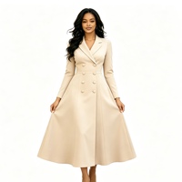Robe longue de costume pour femme à revers crantés, manches longues, double boutonnage, ceinturée, coupe évasée, marque privée Sehe Fashion