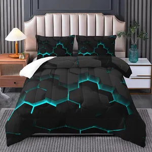 3D Printed Custom Designed Metallic Honeycomb Pattern Warm Winter Comforter Quilt Set