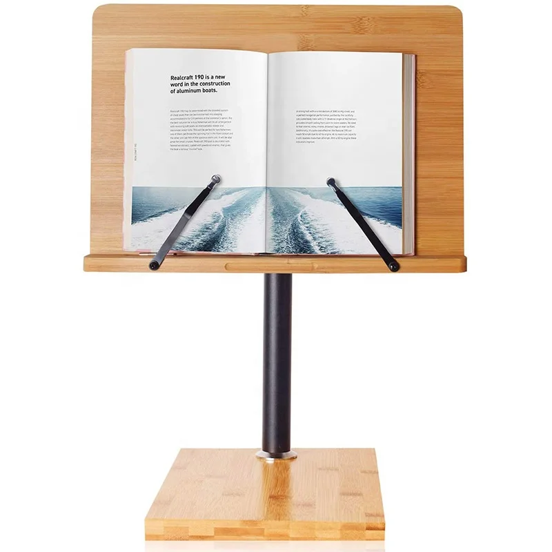 Подставка для книг Экстра большого размера с регулируемой высотой, вертикальная деревянная подставка для книг из бамбука, держатель для книг для чтения без помощи рук