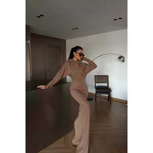 Robe longue à capuche en crochet vintage Tan Magma, taille unique XL, taille basse, longueur genou, sexy, doublure en spandex pour l'automne et les sorties en club - Product Image 3