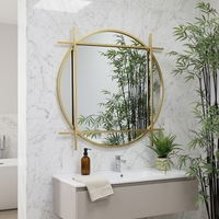Magnifique Grand Miroir Mural Rond Moderne Fait Main de Luxe Écologique Durable en Verre Noir et Métal Doré 97cm X 97cm