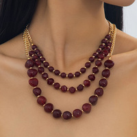 Collier bib imposant à imprimé léopard en résine plaqué or, grand pendentif vintage, collier chunky avec perles rouges, vente en gros