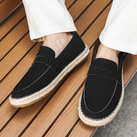 Mocassins Penny en daim pour hommes, à enfiler, avec semelle en chanvre tressé, légers, décontractés, pour la marche et la conduite