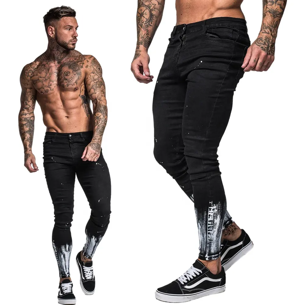 Wholesale Prijs Mens Jeans Nieuwe Model Broek Stretch Skinny Denim Broek Zwarte Kleur Mens Broek Ankel Lengte