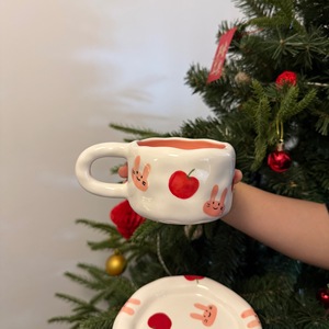 韩国ins风格纯手绘兔子陶瓷咖啡杯碟高颜值下午茶甜品 - Product Image 3