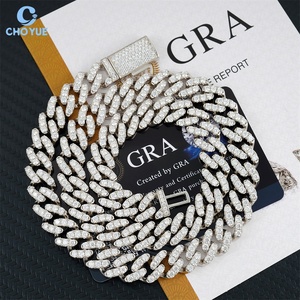Single Row 12mm GRA Certified Moissanite Cuban Link <b>Chain</b> Necklace Rhodium Plated 925 Silver Hiphop <b>Iced</b> <b>Out</b> Jewelry - Product Image 4
