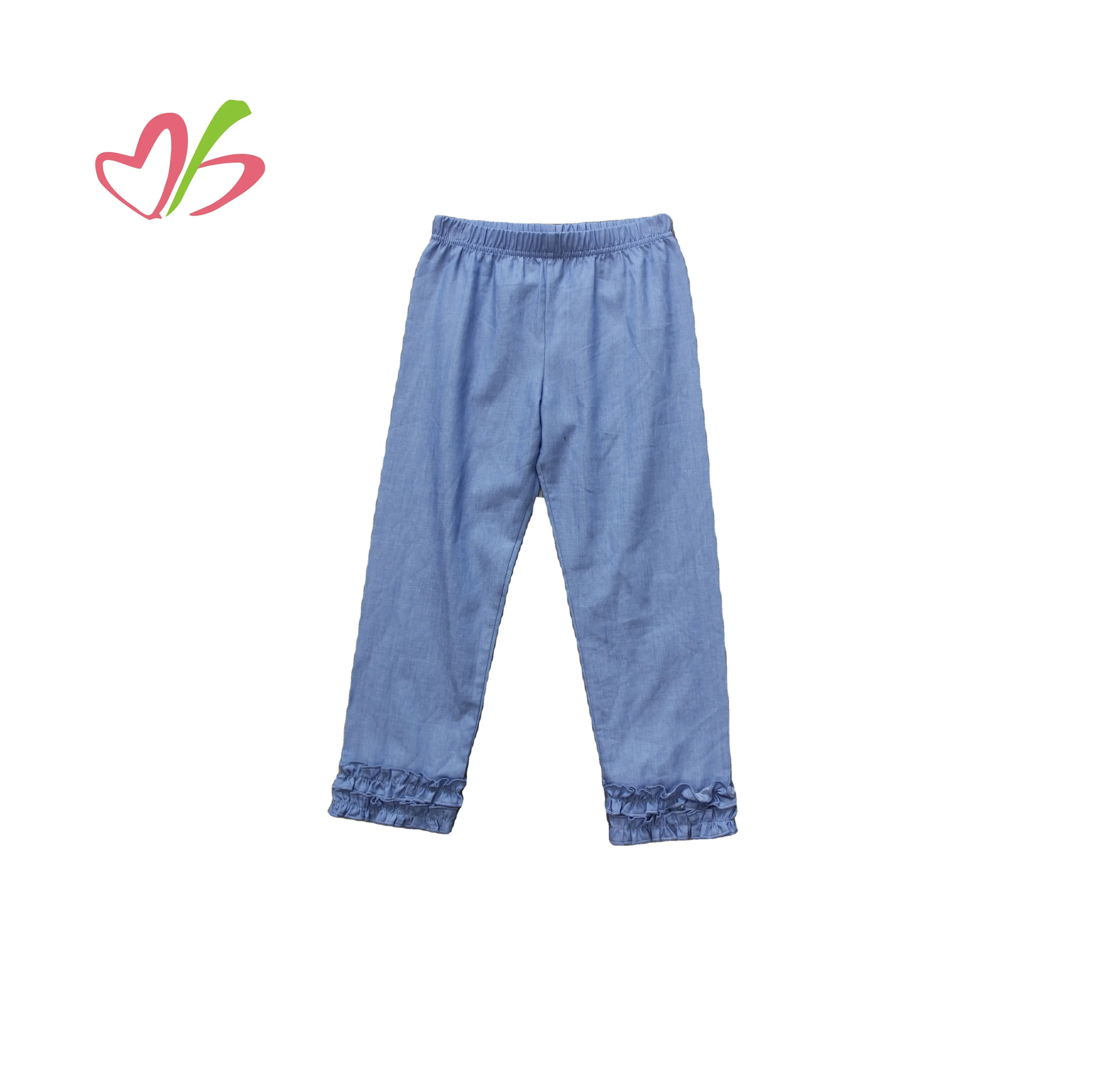 Großhandel Kinder feste Kinder Hosen weiche Jeans Mädchen lange Hosen kleine Rüschen Mädchen Leggings