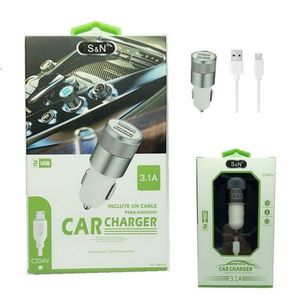 Chargeur de voiture S&N 3.1A double USB avec câble pour appareils Android - Product Image 1
