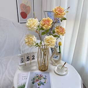 Flores Queyiyi, Rosa Inglesa de 3 Cabezas, Flor Artificial de Seda, Decoración para el Hogar, Accesorios para Bodas - Product Image 4