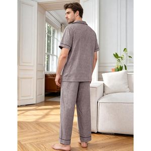 <b>Mens</b> Plaid Pajamas Set Cotton Gingham Short Sleeve Button Down Sleepwear Soft <b>Pj</b> Pants 2 Piece Loungewear with Pockets - Product Image 4