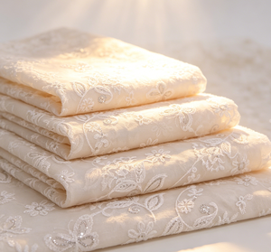 Nouvelle conception de tissu en organza blanc tissé avec broderie florale et papillons pailletés sur toute la surface, robes de mariée et abayas transparentes et rêveuses pour garçons - Product Image 6