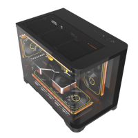 Boîtier PC de bureau Mid-Tower avec écran LCD latéral en verre trempé circulaire, boîtier blanc pour PC, cabinet CPU, refroidissement ATX, boîtier d'ordinateur de jeu