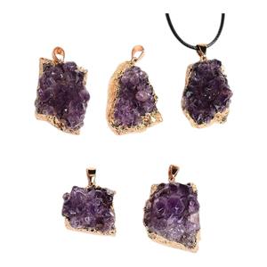 Collier pendentif en cristal naturel, améthyste, pierres de forme aléatoire, bijoux minéraux, cadeau unisexe, en promotion - Product Image 5