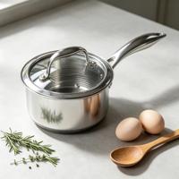Panci Stainless Steel Hybrid 1 Quart dengan Tutup Kaca Diameter 16cm, Gagang Anti Panas, Anti Lengket, Aman untuk Kompor Induksi dan Gas